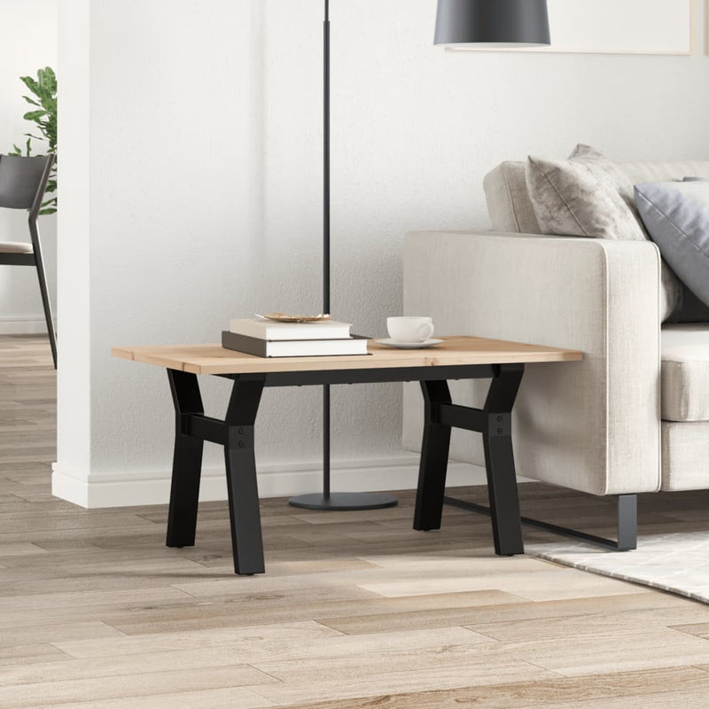 vidaXL tömör fenyőfa és acél dohányzóasztal Y-vázzal 80x50x40 cm