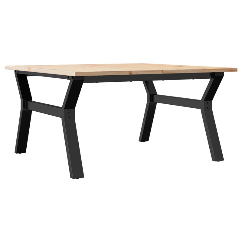 vidaXL tömör fenyőfa és acél dohányzóasztal Y-vázzal 80x80x45 cm