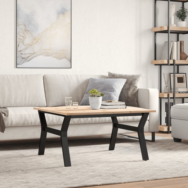 vidaXL tömör fenyőfa és acél dohányzóasztal Y-vázzal 80x80x45 cm