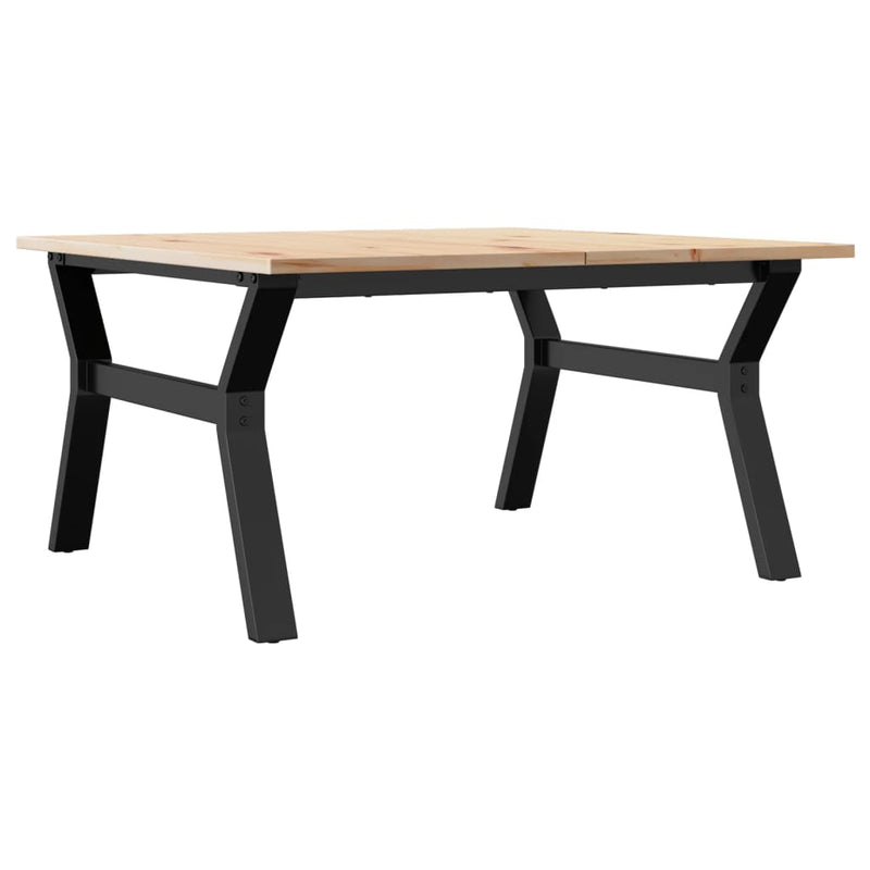 vidaXL tömör fenyőfa és acél dohányzóasztal Y-vázzal 80x80x45 cm