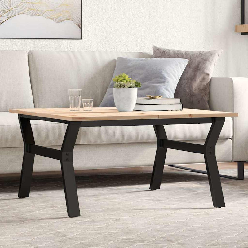 vidaXL tömör fenyőfa és acél dohányzóasztal Y-vázzal 80x80x45 cm