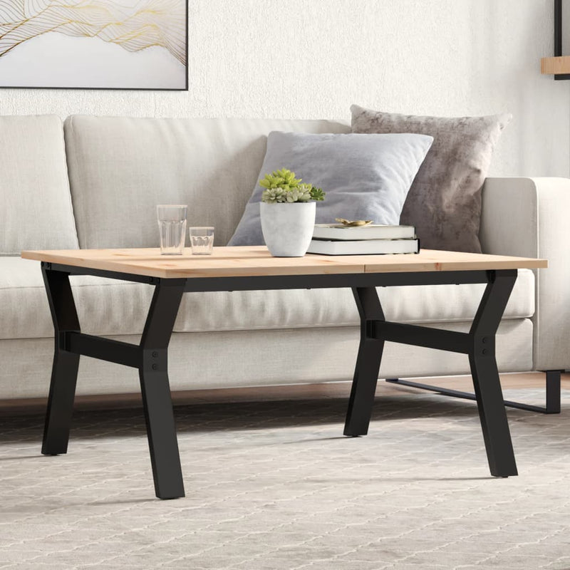 vidaXL tömör fenyőfa és acél dohányzóasztal Y-vázzal 90x90x45 cm