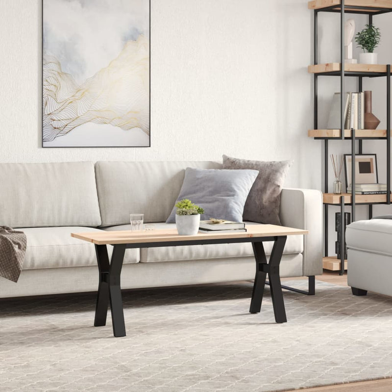 vidaXL tömör fenyőfa és acél dohányzóasztal Y-vázzal 110x40x45 cm