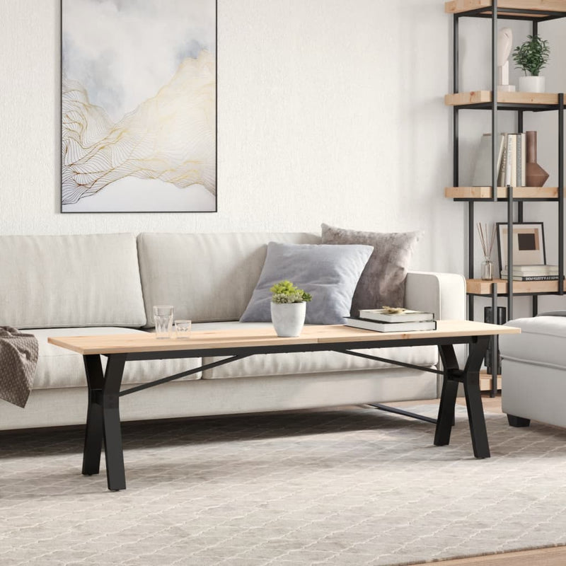 vidaXL tömör fenyőfa és öntöttvas dohányzóasztal Y-vázzal 160x40x45 cm