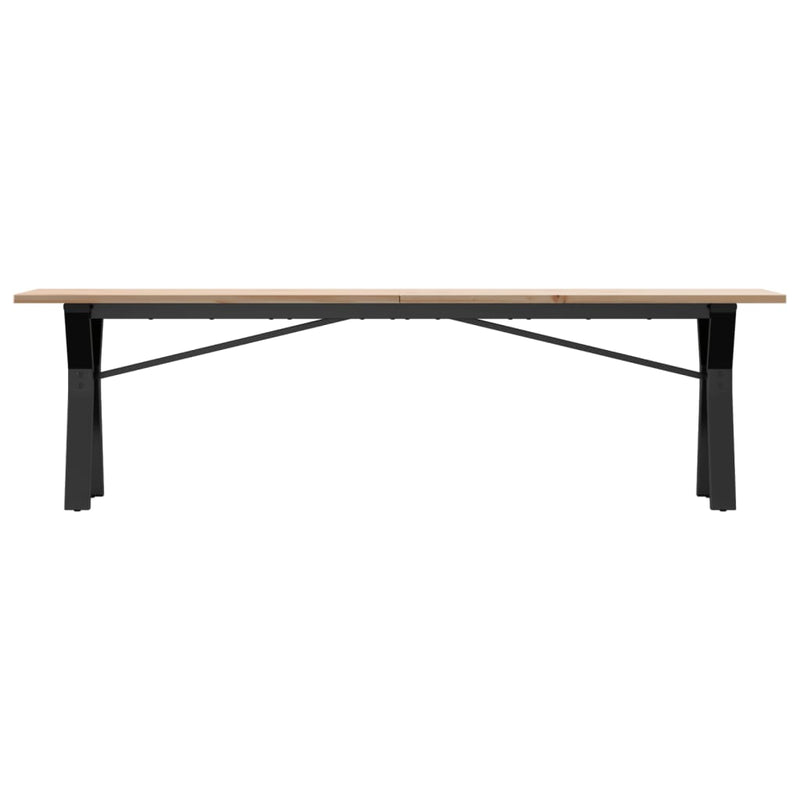 vidaXL tömör fenyőfa és öntöttvas dohányzóasztal Y-vázzal 160x40x45 cm