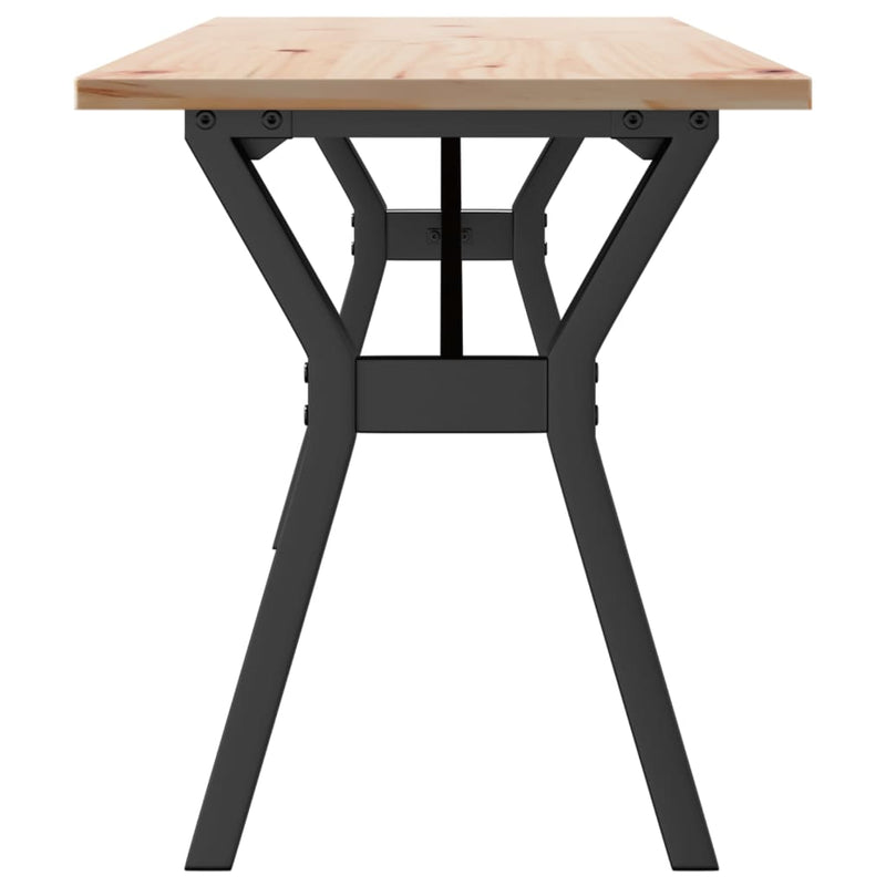 vidaXL tömör fenyőfa és öntöttvas dohányzóasztal Y-vázzal 160x40x45 cm