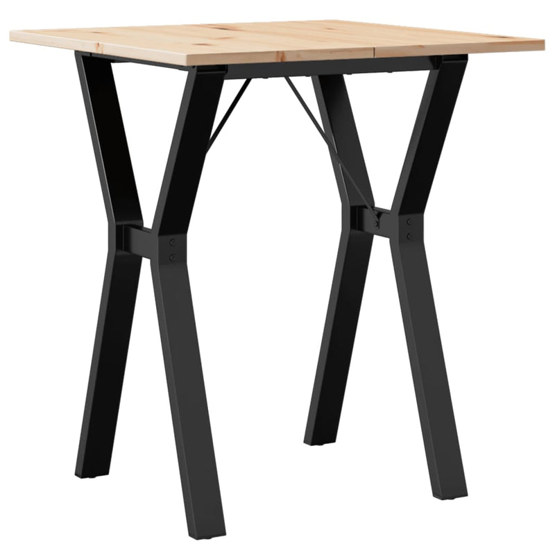 vidaXL tömör fenyőfa és acél étkezőasztal Y-vázzal 60x60x75 cm