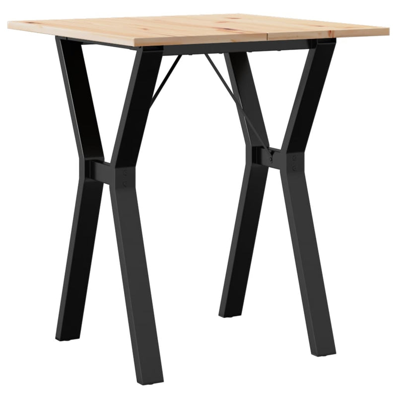 vidaXL tömör fenyőfa és acél étkezőasztal Y-vázzal 60x60x75 cm