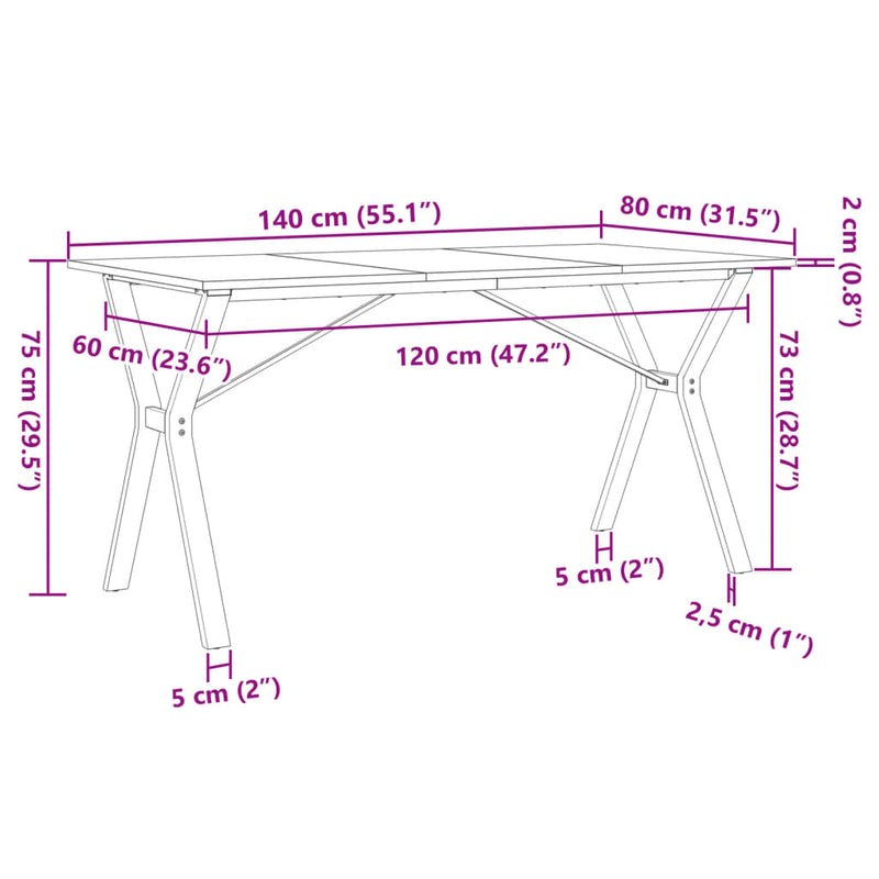 vidaXL tömör fenyőfa és öntöttvas étkezőasztal Y-vázzal 140x80x75 cm