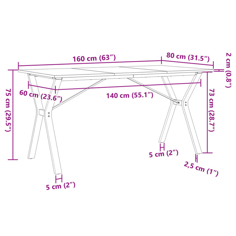 vidaXL tömör fenyőfa és öntöttvas étkezőasztal Y-vázzal 160x80x75 cm