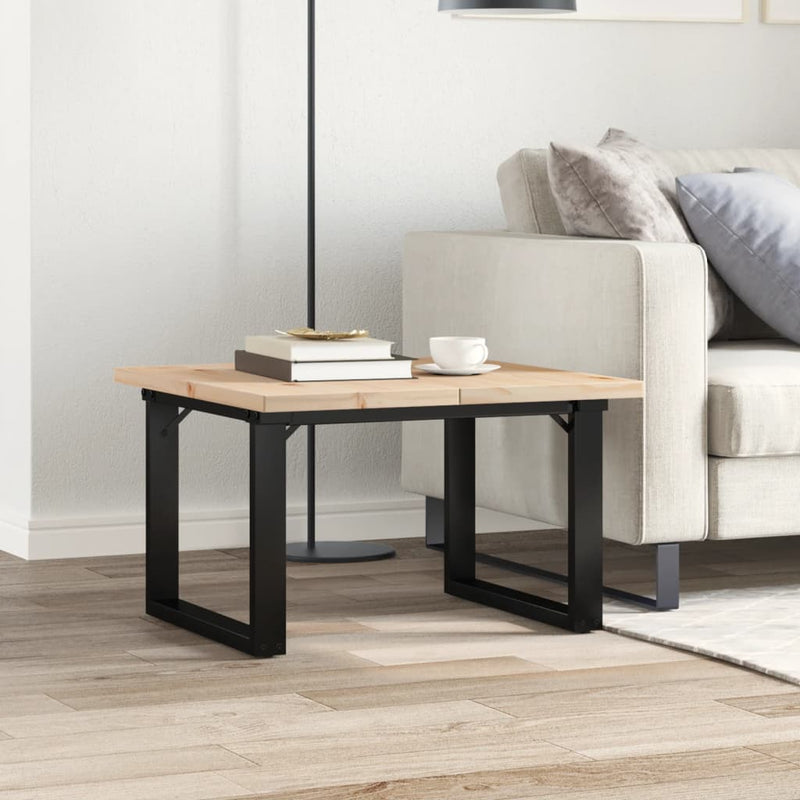 vidaXL tömör fenyőfa és acél O-vázú dohányzóasztal 70x70x40,5 cm