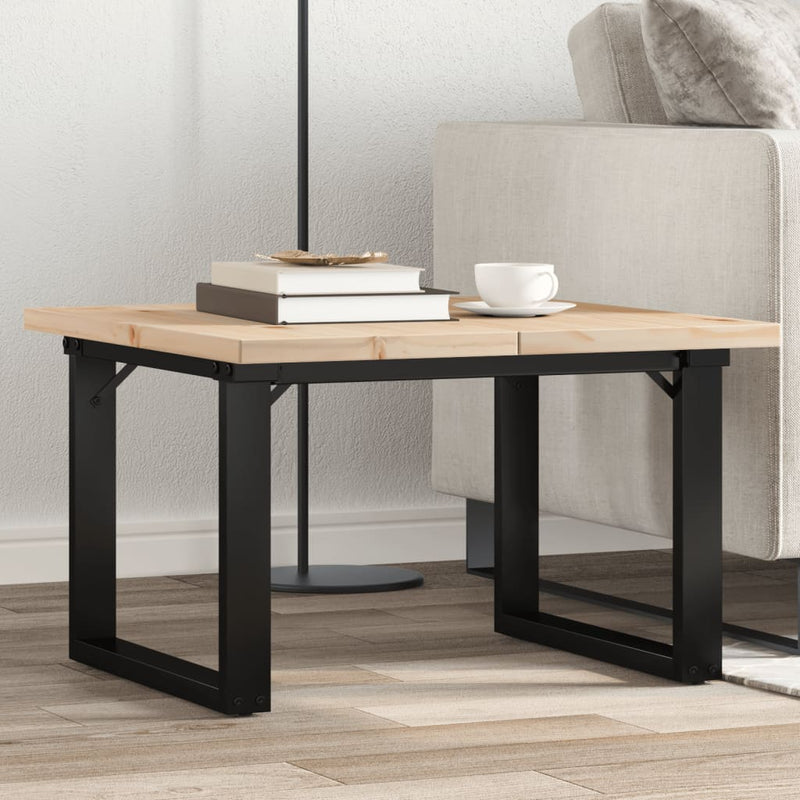 vidaXL tömör fenyőfa és acél O-vázú dohányzóasztal 70x70x40,5 cm