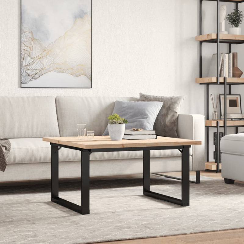 vidaXL tömör fenyőfa és acél O-vázú dohányzóasztal 80x80x45,5 cm