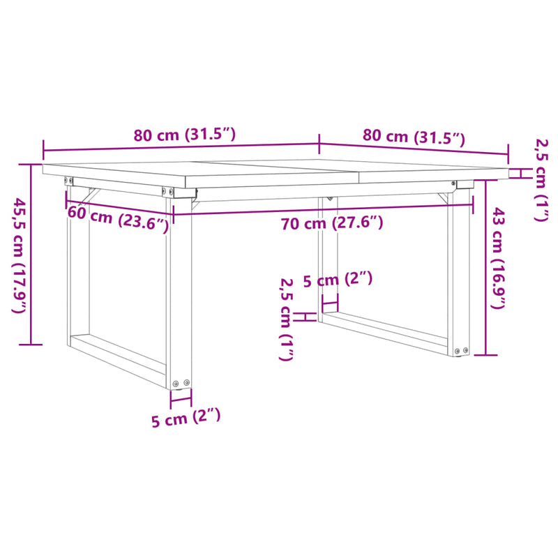 vidaXL tömör fenyőfa és acél O-vázú dohányzóasztal 80x80x45,5 cm