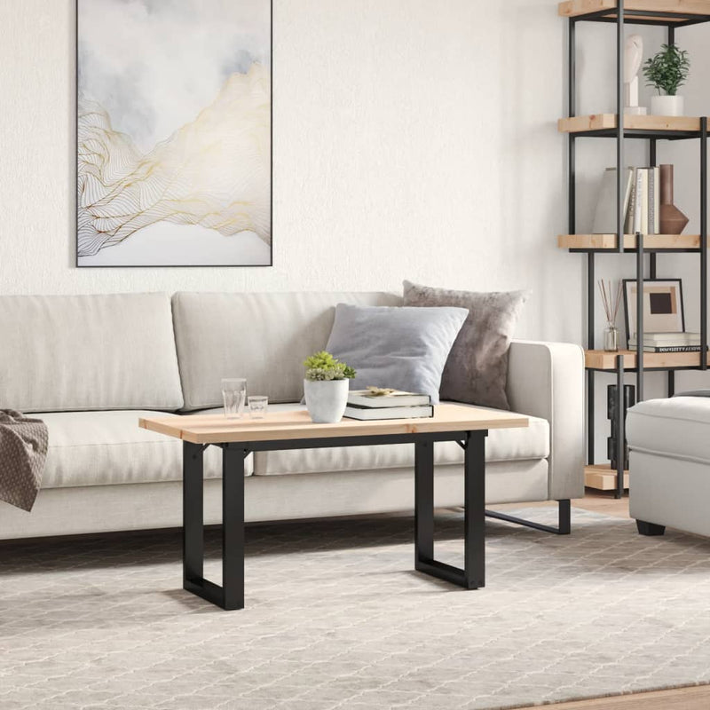 vidaXL tömör fenyőfa és acél O-vázú dohányzóasztal 90x40x45,5 cm