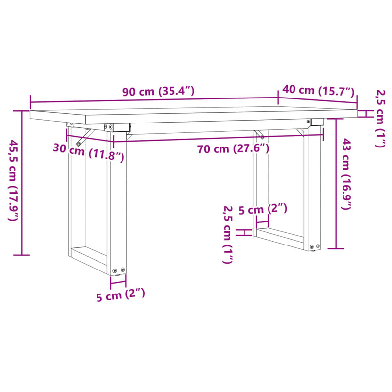 vidaXL tömör fenyőfa és acél O-vázú dohányzóasztal 90x40x45,5 cm