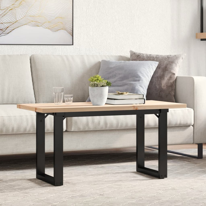 vidaXL tömör fenyőfa és acél O-vázú dohányzóasztal 90x40x45,5 cm
