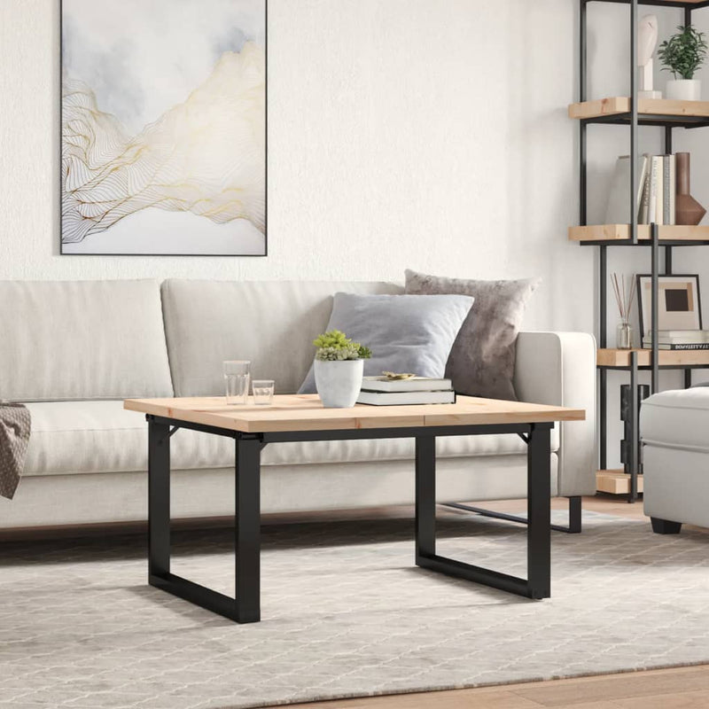 vidaXL tömör fenyőfa és acél O-vázú dohányzóasztal 90x90x45,5 cm