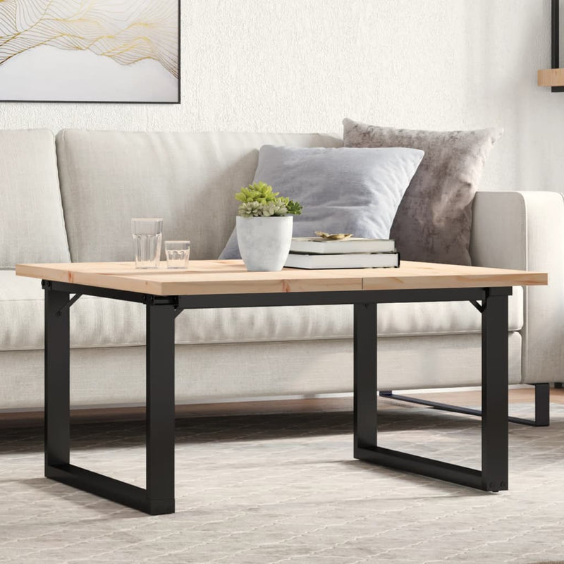 vidaXL tömör fenyőfa és acél O-vázú dohányzóasztal 90x90x45,5 cm