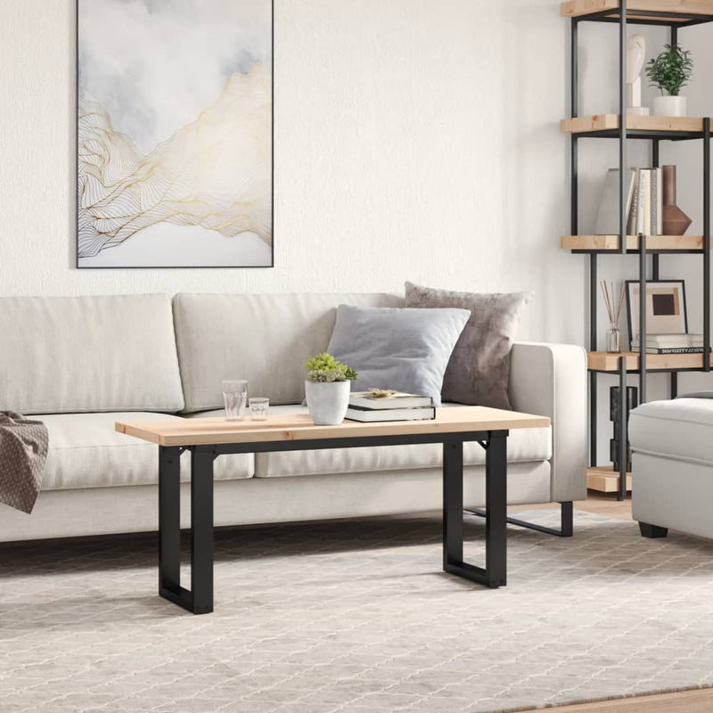 vidaXL tömör fenyőfa és acél O-vázú dohányzóasztal 110x40x45,5 cm