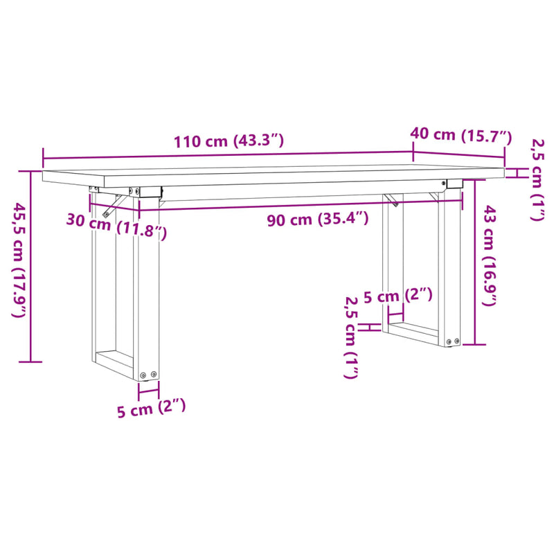 vidaXL tömör fenyőfa és acél O-vázú dohányzóasztal 110x40x45,5 cm