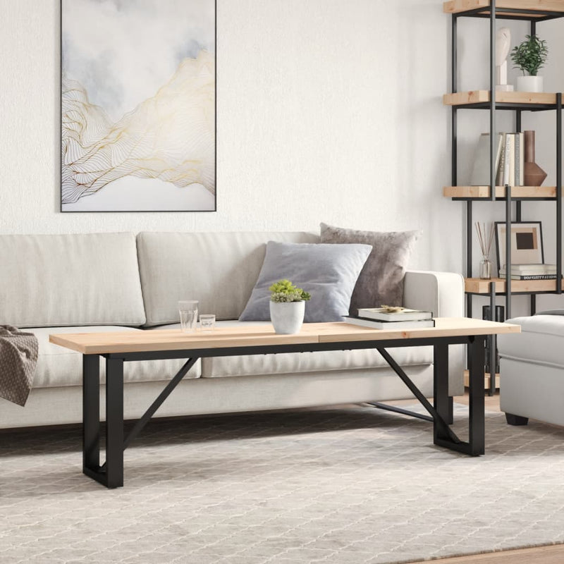 vidaXL tömör fenyőfa és acél O-vázú dohányzóasztal 160x40x45,5 cm