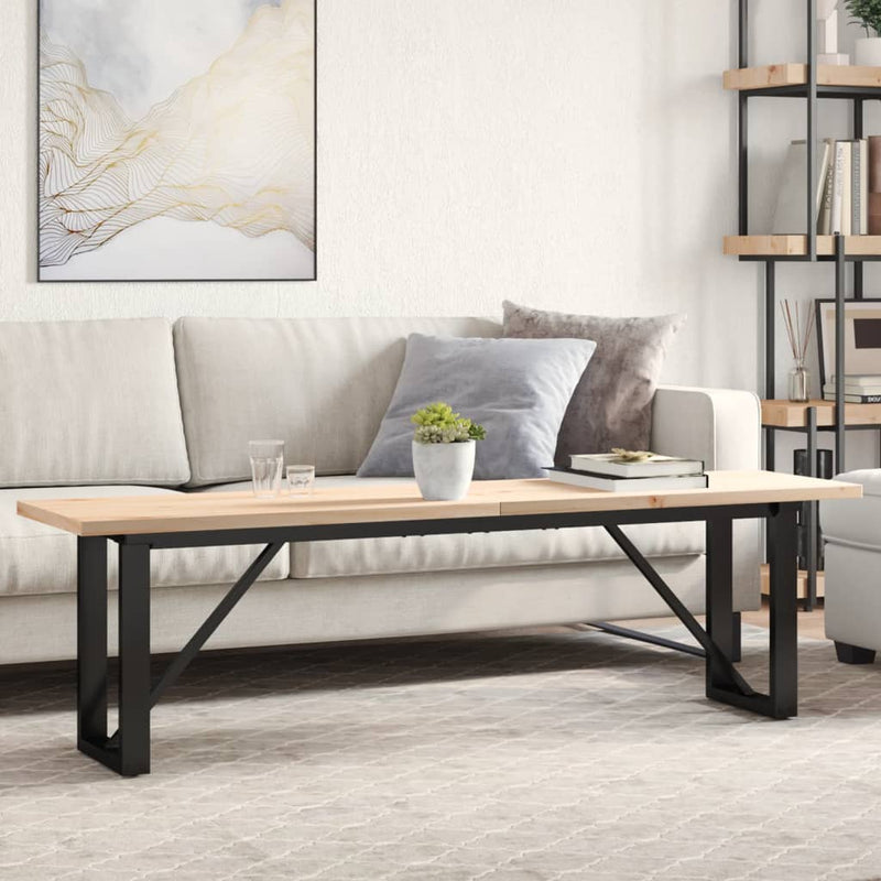 vidaXL tömör fenyőfa és acél O-vázú dohányzóasztal 160x40x45,5 cm