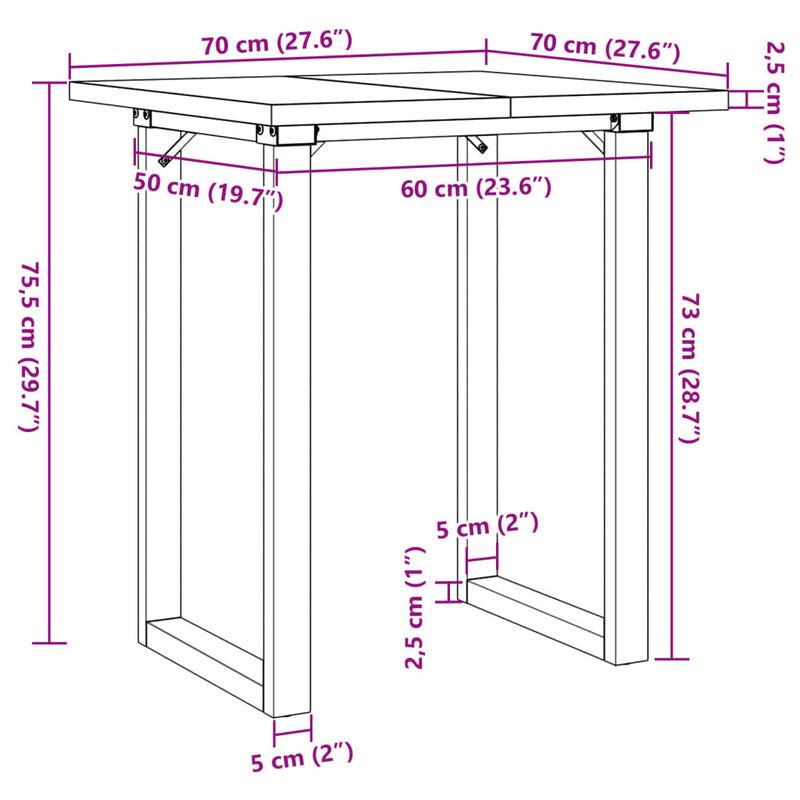 vidaXL tömör fenyőfa és acél étkezőasztal O-vázzal 70x70x75,5 cm