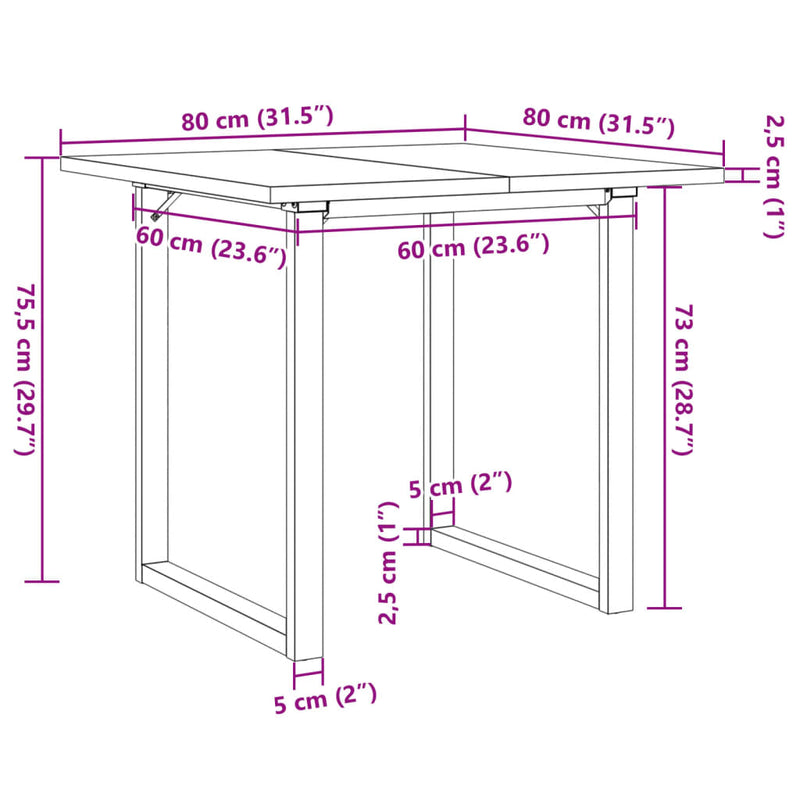 vidaXL tömör fenyőfa és acél étkezőasztal O-vázzal 80x80x75,5 cm