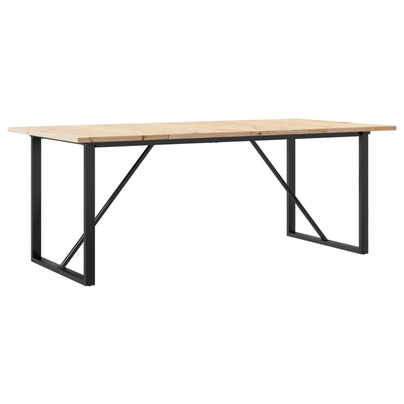 vidaXL tömör fenyőfa és acél O-vázú étkezőasztal 200x100x75,5 cm