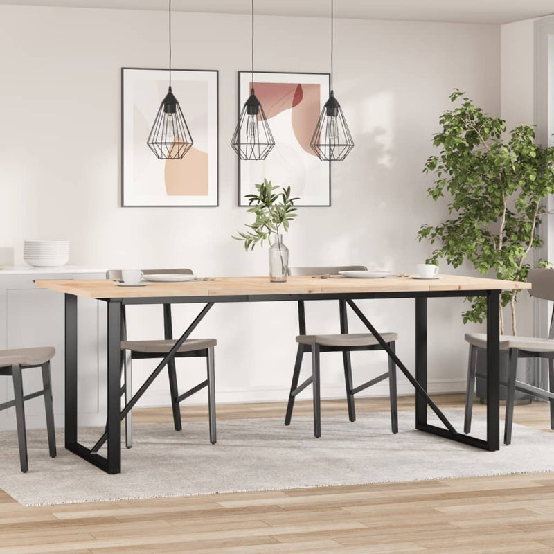 vidaXL tömör fenyőfa és acél O-vázú étkezőasztal 200x100x75,5 cm