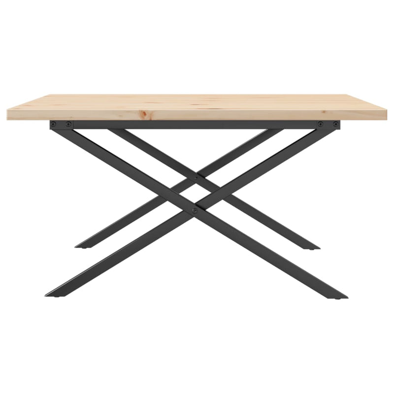 vidaXL tömör fenyőfa és acél X-vázú dohányzóasztal 80x80x45,5 cm