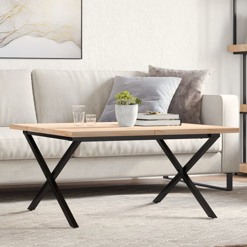 vidaXL tömör fenyőfa és acél X-vázú dohányzóasztal 80x80x45,5 cm