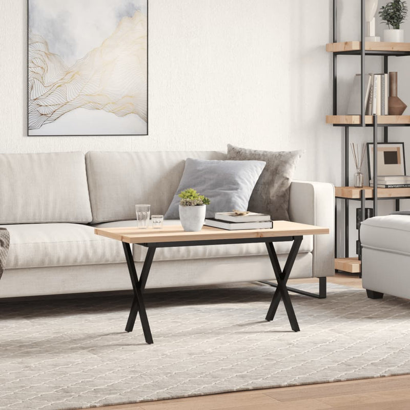 vidaXL tömör fenyőfa és acél X-vázú dohányzóasztal 90x40x45,5 cm