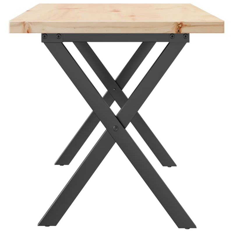 vidaXL tömör fenyőfa és acél X-vázú dohányzóasztal 90x40x45,5 cm