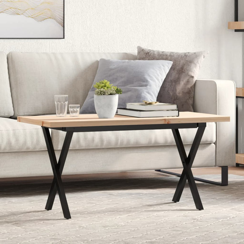vidaXL tömör fenyőfa és acél X-vázú dohányzóasztal 90x40x45,5 cm