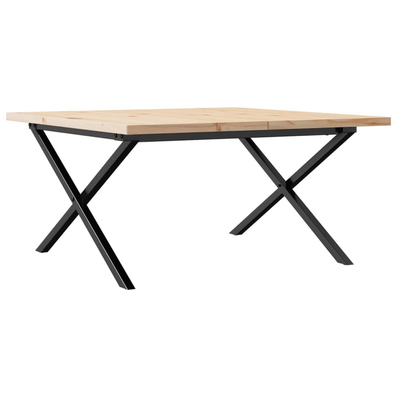 vidaXL tömör fenyőfa és acél X-vázú dohányzóasztal 90x90x45,5 cm