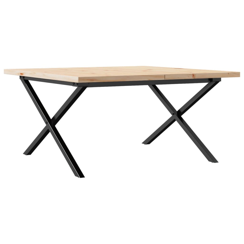 vidaXL tömör fenyőfa és acél X-vázú dohányzóasztal 90x90x45,5 cm