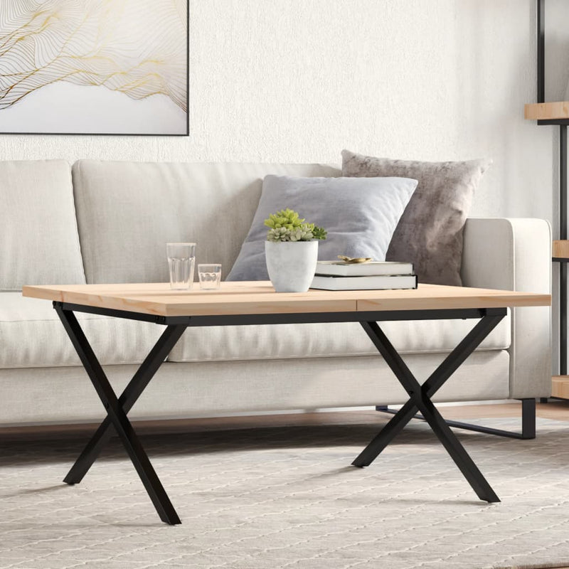 vidaXL tömör fenyőfa és acél X-vázú dohányzóasztal 90x90x45,5 cm