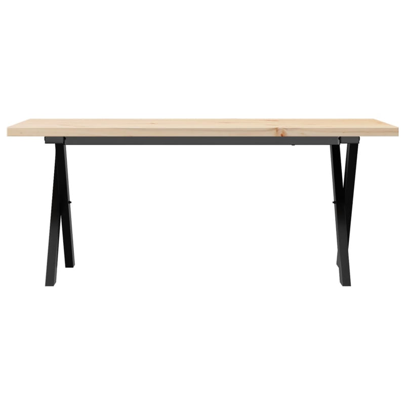 vidaXL tömör fenyőfa és acél X-vázú dohányzóasztal 110x40x45,5 cm