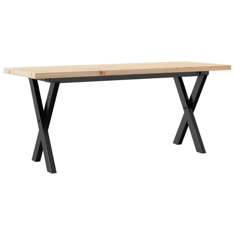 vidaXL tömör fenyőfa és acél X-vázú dohányzóasztal 110x40x45,5 cm