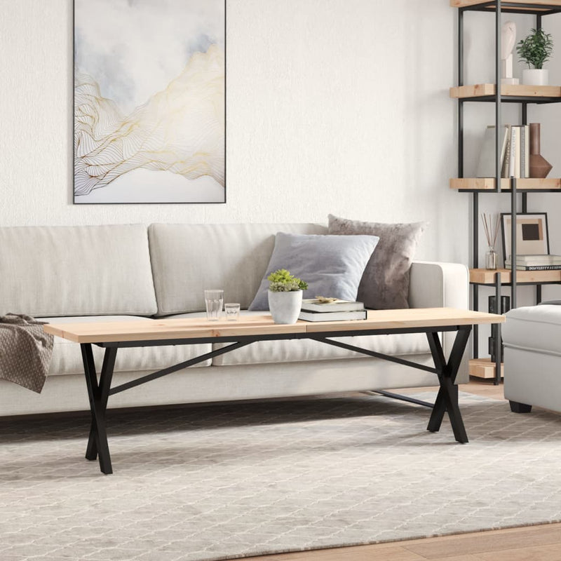vidaXL tömör fenyőfa és öntöttvas X-vázú dohányzóasztal 160x40x45,5 cm