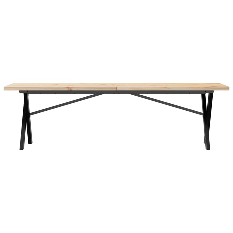 vidaXL tömör fenyőfa és öntöttvas X-vázú dohányzóasztal 160x40x45,5 cm