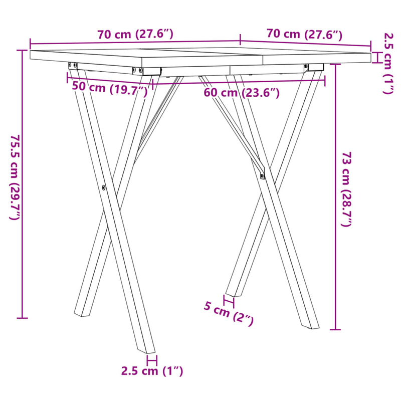 vidaXL tömör fenyőfa és öntöttvas étkezőasztal X-vázzal 70x70x75,5 cm