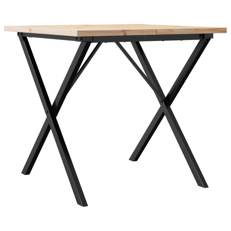 vidaXL tömör fenyőfa és acél étkezőasztal X-vázzal 90x90x75,5 cm