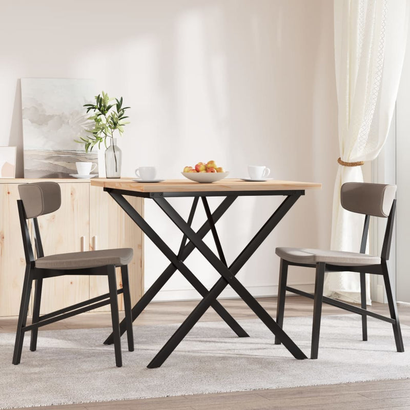 vidaXL tömör fenyőfa és acél étkezőasztal X-vázzal 90x90x75,5 cm