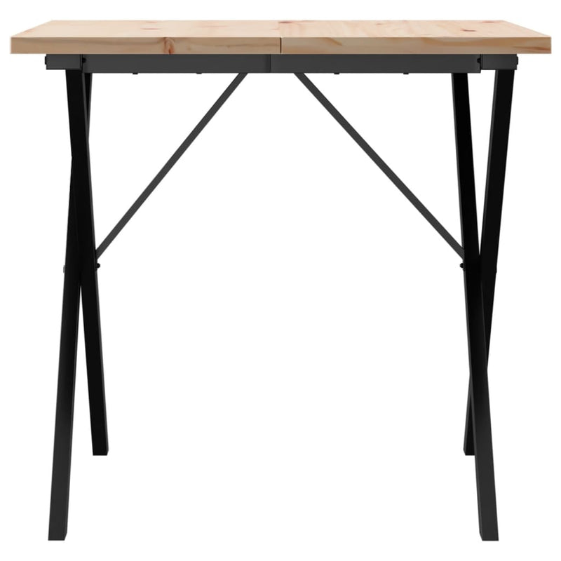 vidaXL tömör fenyőfa és acél étkezőasztal X-vázzal 90x90x75,5 cm