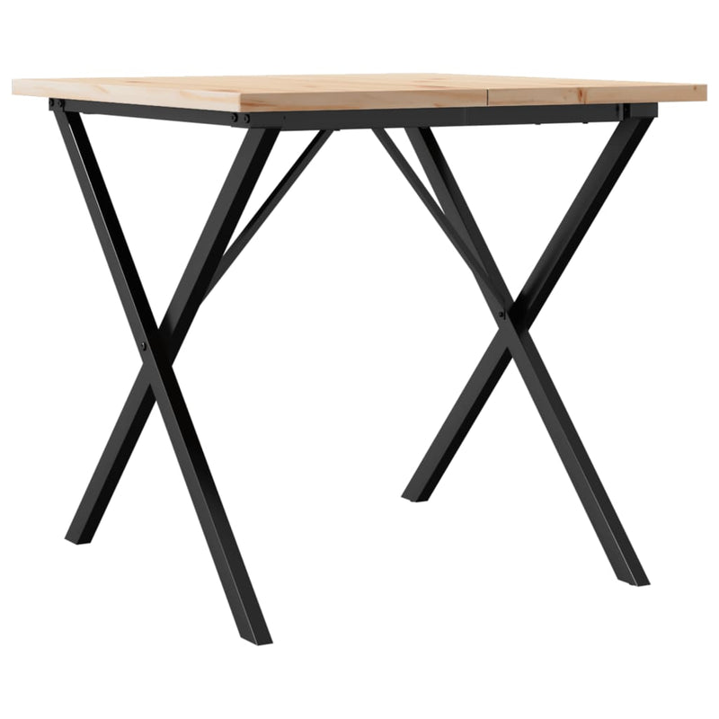vidaXL tömör fenyőfa és acél étkezőasztal X-vázzal 90x90x75,5 cm