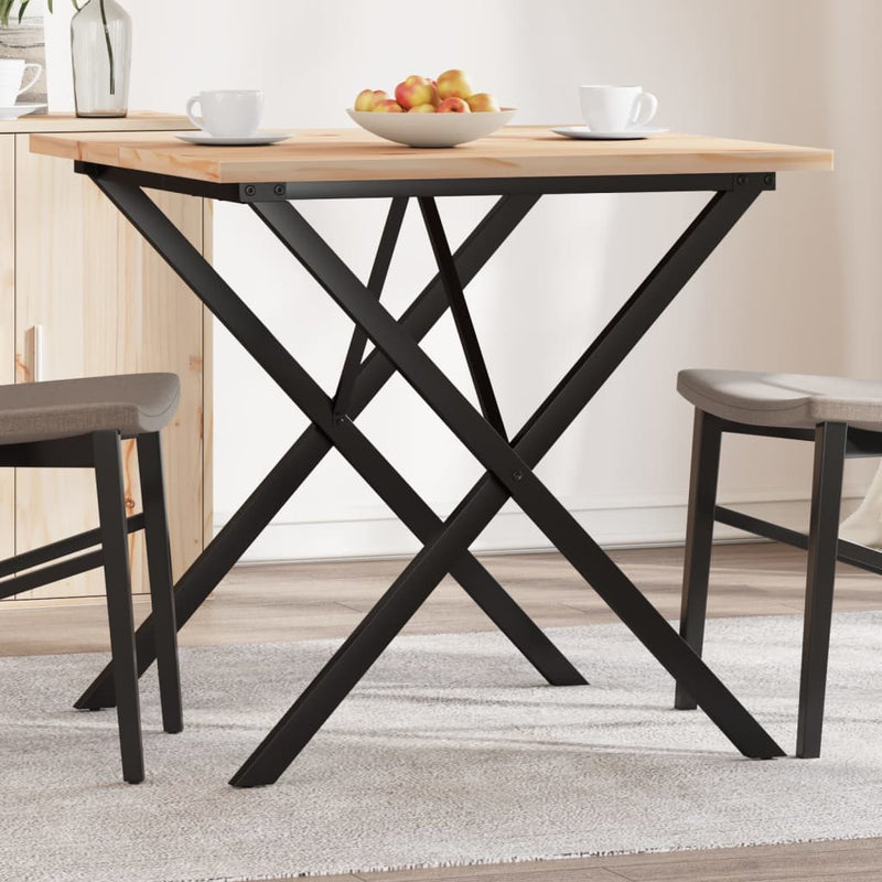vidaXL tömör fenyőfa és acél étkezőasztal X-vázzal 90x90x75,5 cm