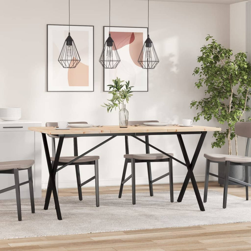 vidaXL tömör fenyőfa és öntöttvas étkezőasztal X-vázzal 140x80x75,5 cm